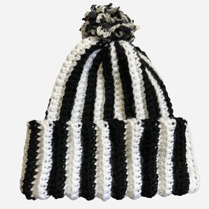 Handmade Black and White Crochet Beanie w/ Pom-Pom